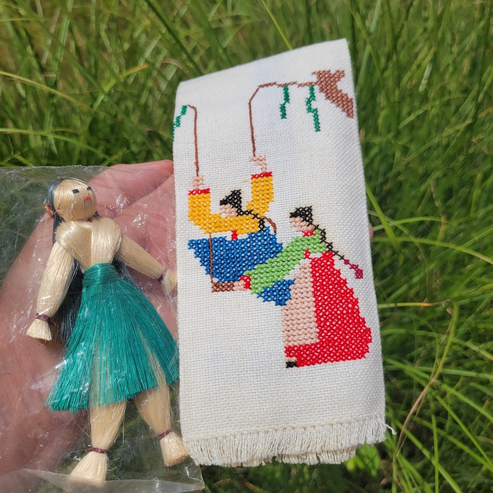 Embroidered Tea Towel  Korea Post-War  Cottage Industry Program & India Souvenir